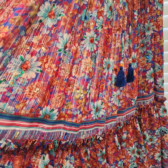 HIPPIE 1970s Diane Freis boho patterned ruffle dress Sz S M - Picture 2 of 5